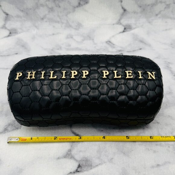 Philipp Plein Sunglasses Case Set, Black Hard Oval Clamshell, Gold Logo, Cloth main image 5